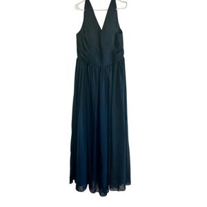 Elegant Navy Chiffon Pleated Evening Dress